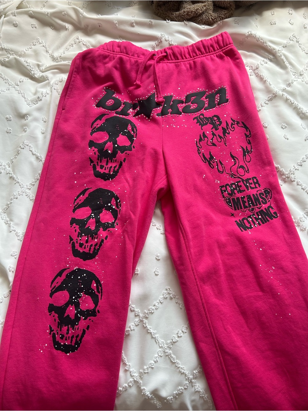 Hot Pink Graphic Joggers with Skull Print